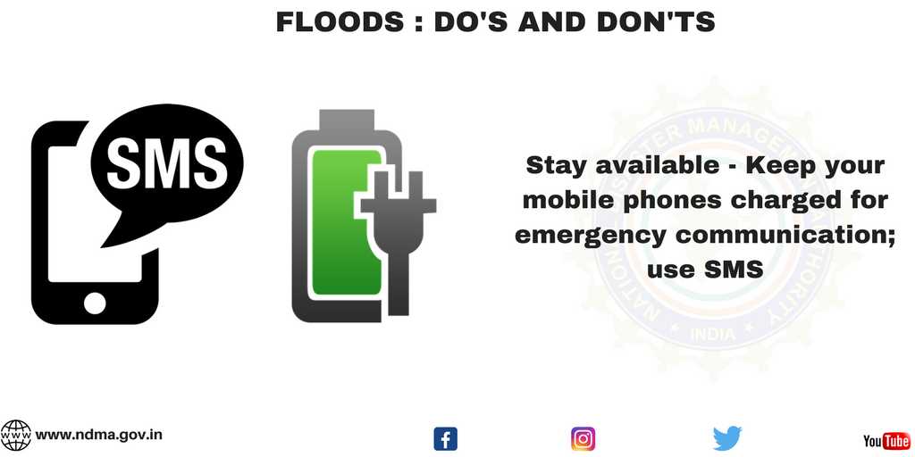 Stay available - keep your mobile phones charged for emergency communication via SMS